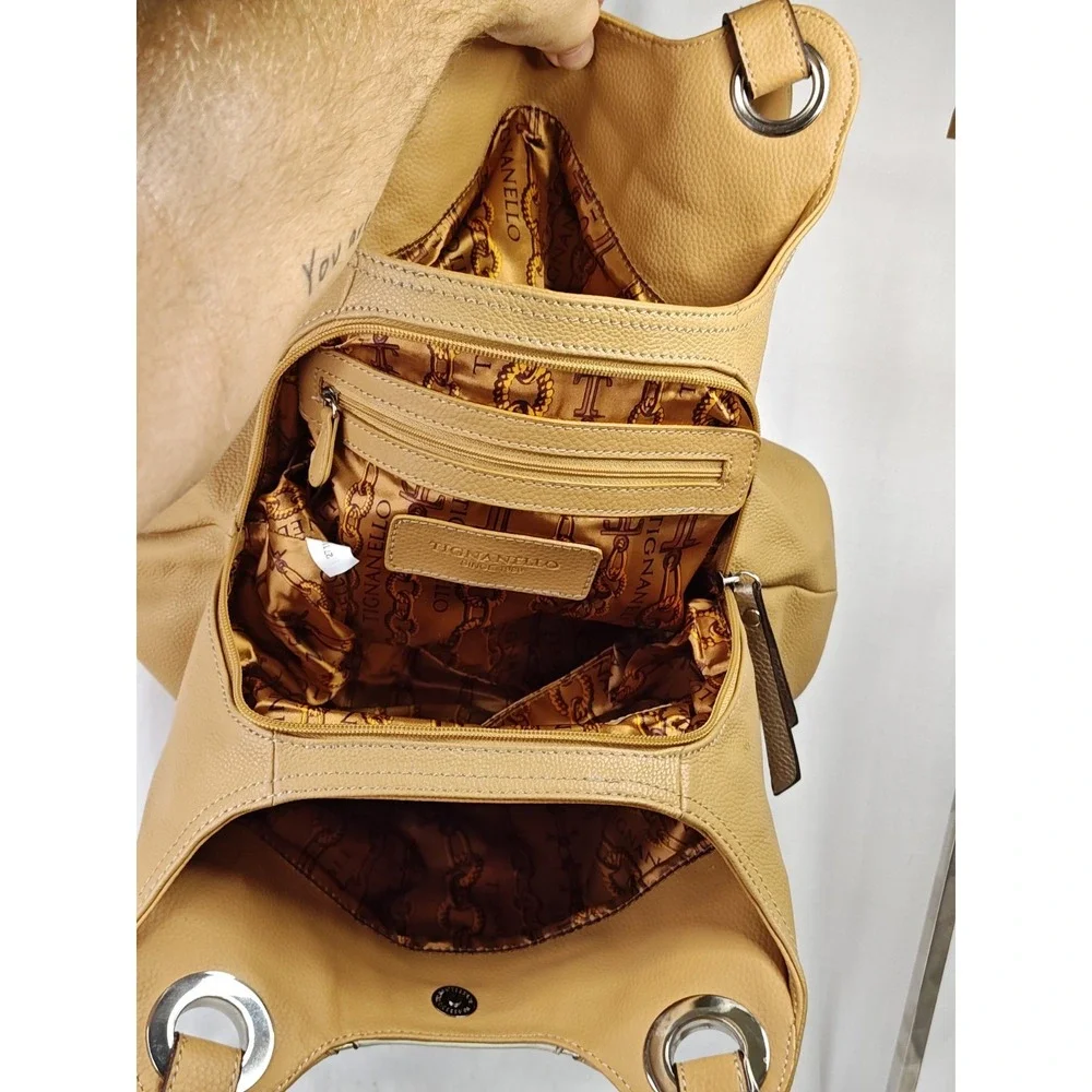 Tignanello Honey Bone Leather Prep School Triple Entry Tote Bag Purse NWT T80220
